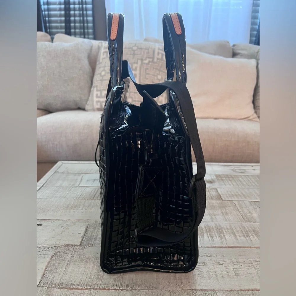 MZ WALLACE Woven Patent Lacquer Box Tote Bag